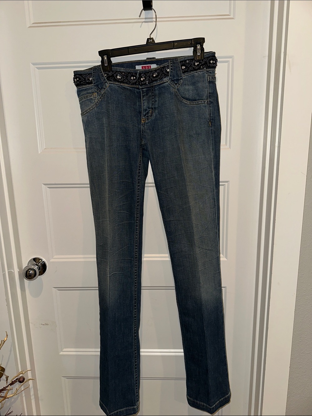 ABS by Allen Schwartz Blue Denim Jeans Studded Embellished waistband